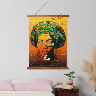 African Woman Portrait with Sunset Hanging Tapestry
