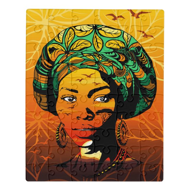 African Woman Portrait with Sunset Jigsaw Puzzle (Puzzle Vertical)