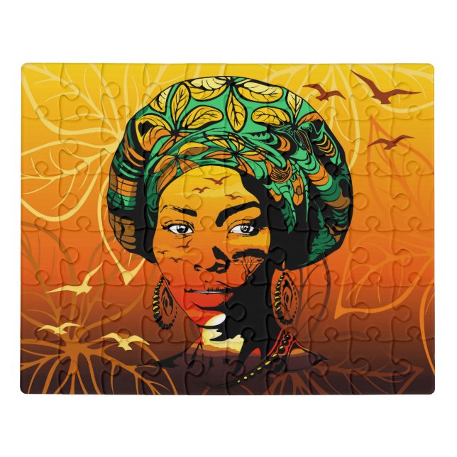 African Woman Portrait with Sunset Jigsaw Puzzle (Puzzle Horizontal)
