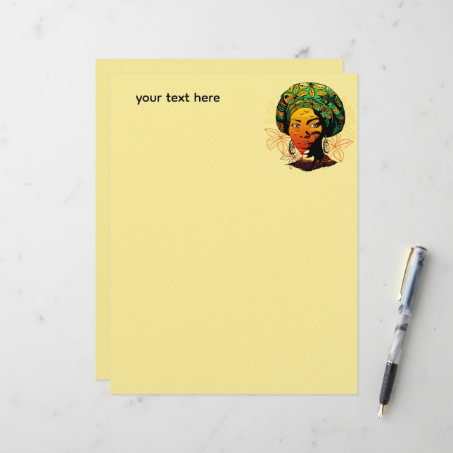 African Woman Portrait with Sunset Letterhead (Front/Back In Situ)