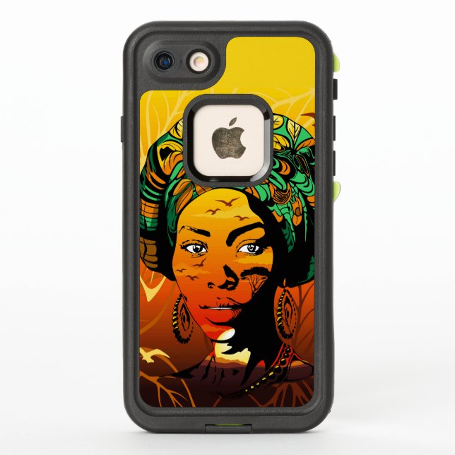 African Woman Portrait with Sunset LifeProof iPhone Case (Back)