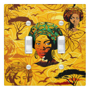 African Woman Portrait with Sunset Light Switch Cover