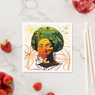 African Woman Portrait with Sunset Napkins