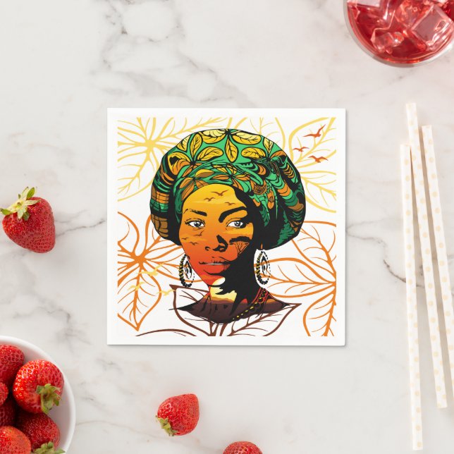 African Woman Portrait with Sunset Napkins (Insitu)
