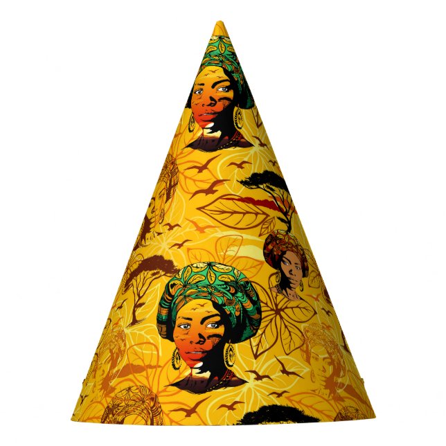African Woman Portrait with Sunset Party Hat (Front)