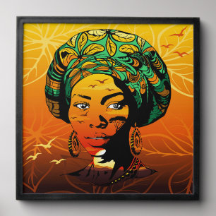 African Woman Portrait with Sunset Peel And Stick Photo Tile