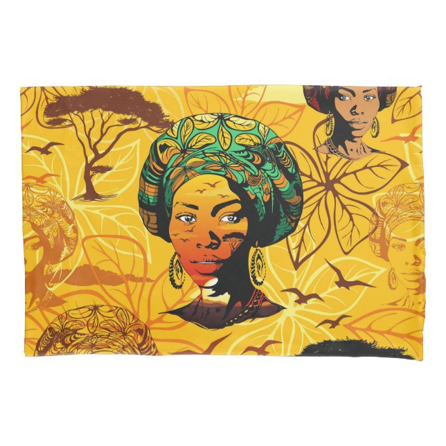African Woman Portrait with Sunset Pillow Case (Front)