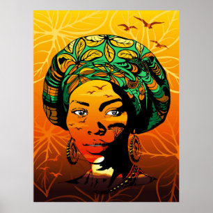 African Woman Portrait with Sunset Poster