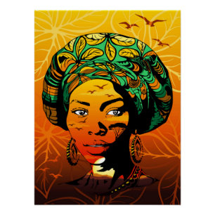 African Woman Portrait with Sunset Poster