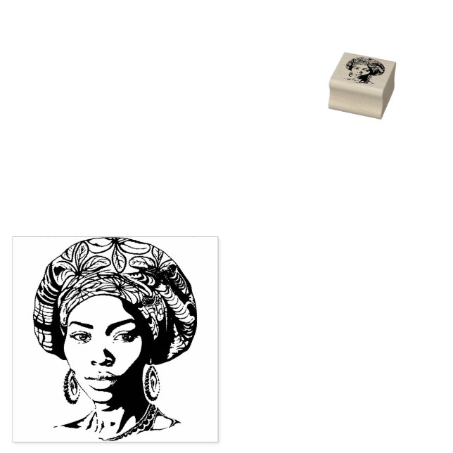 African Woman Portrait with Sunset Rubber Stamp (Stamped)