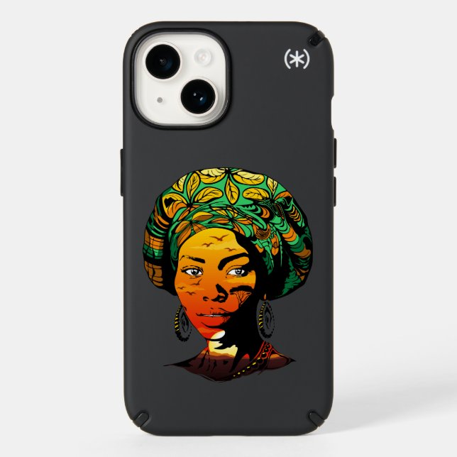 African Woman Portrait with Sunset Speck iPhone Case (Front)