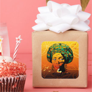 African Woman Portrait with Sunset Square Sticker