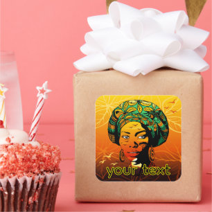 African Woman Portrait with Sunset Square Sticker