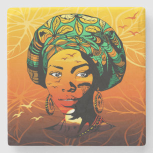 African Woman Portrait with Sunset Stone Coaster