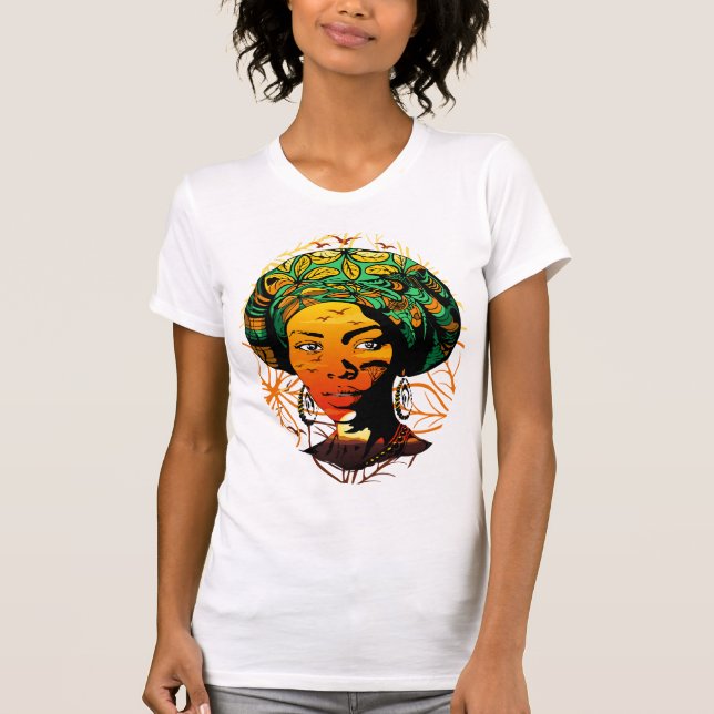 African Woman Portrait with Sunset T-Shirt (Front)