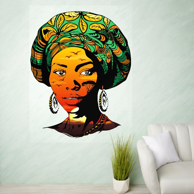 African Woman Portrait with Sunset Wall Decal (Living Room)