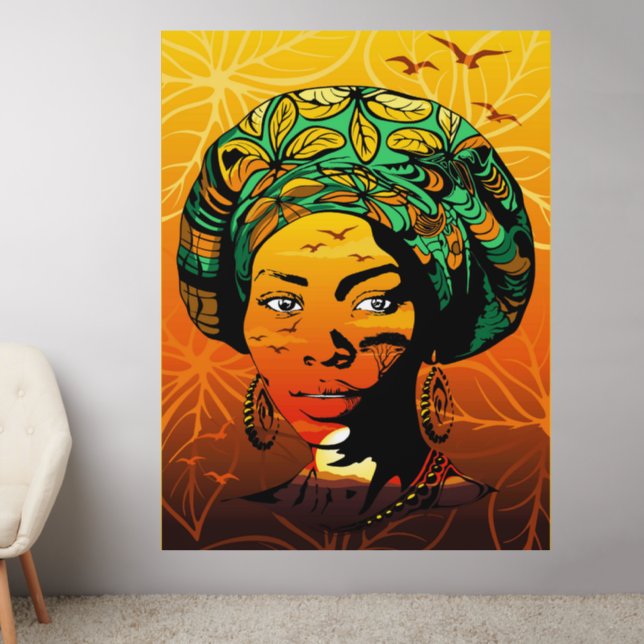 African Woman Portrait with Sunset Wall Decal (Living Room 2)