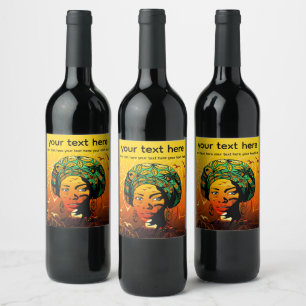 African Woman Portrait with Sunset Wine Label