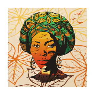 African Woman Portrait with Sunset Wood Wall Art