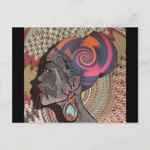 African woman profile on a woven basket postcard