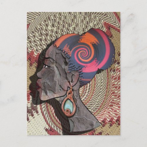 African Woman Profile on a Woven Basket Postcard