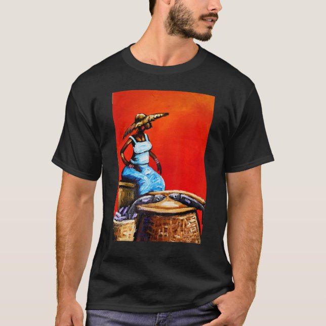 African Woman Selling Fish  African Colorful Artwo T-Shirt (Front)