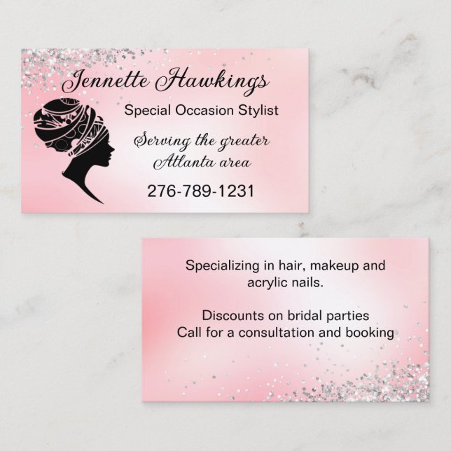 African Woman Silhouette Pink   Business Card (Front/Back)