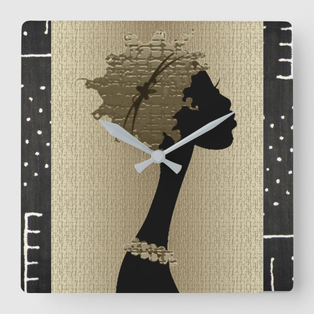 African Woman Square Wall Clock (Front)