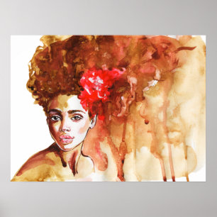 African woman. Watercolor artwork, painting Poster