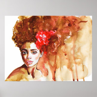 African woman. Watercolor artwork, painting Poster
