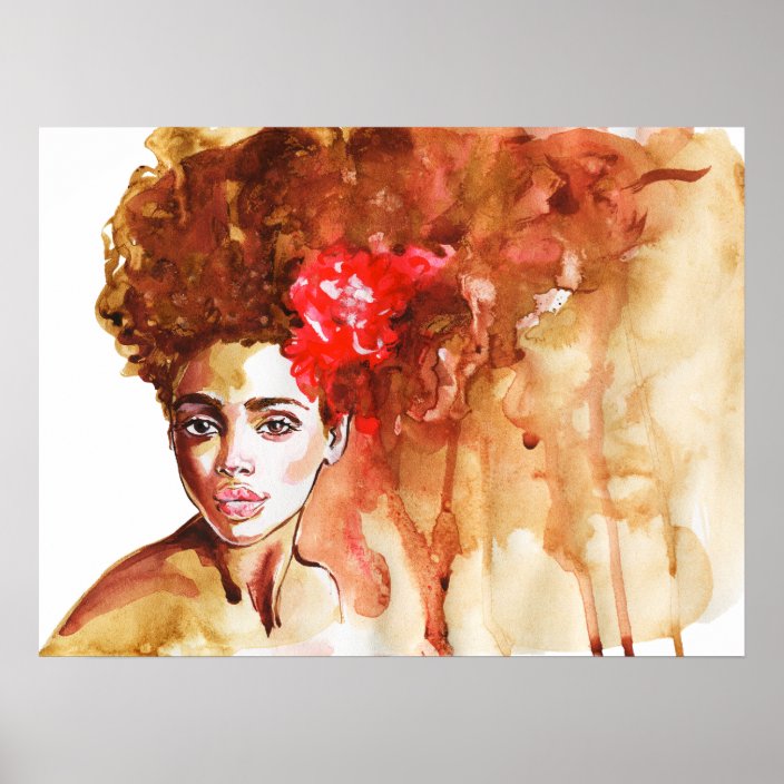 African Woman Watercolor Artwork Painting Poster Zazzle Com