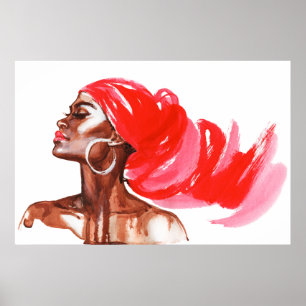 African woman, watercolor portrait, fashion style poster