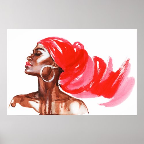 African woman watercolor portrait fashion style poster