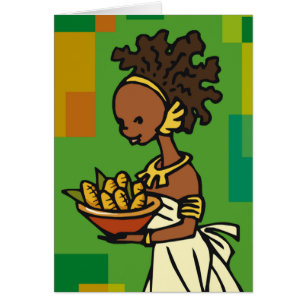 African Woman with bowl of corn Cards