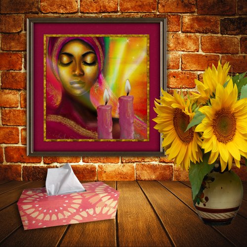 African Woman with Candles Modern Canvas Print
