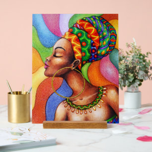 African Woman with Wax Traditional Fabric Acrylic Sign