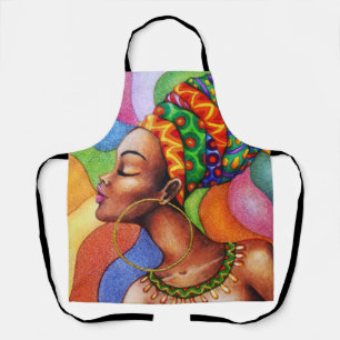 African Woman with Wax Traditional Fabric Apron
