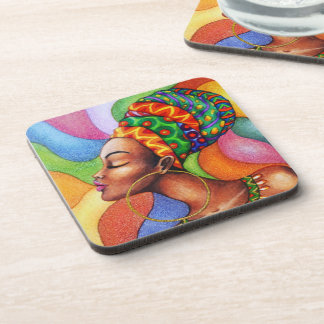 African Woman with Wax Traditional Fabric Beverage Coaster