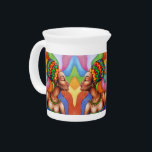 African Woman with Wax Traditional Fabric Beverage Pitcher<br><div class="desc">Stylized African Woman portrait,  wearing and surrounded by Bright Colors of the Traditional Wax Fabric Design. Original Hand Drawing Copyright BluedarkArt.</div>