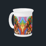African Woman with Wax Traditional Fabric Beverage Pitcher<br><div class="desc">Stylized African Woman portrait,  wearing and surrounded by Bright Colors of the Traditional Wax Fabric Design. Original Hand Drawing Copyright BluedarkArt.</div>