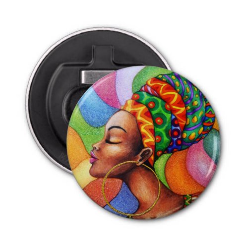 African Woman with Wax Traditional Fabric Bottle Opener