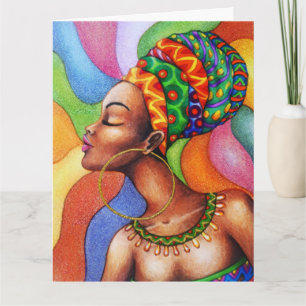 African Woman with Wax Traditional Fabric Card
