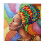 African Woman with Wax Traditional Fabric Ceramic Tile