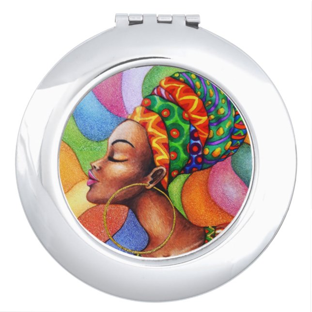African Woman with Wax Traditional Fabric Compact Mirror (Front)