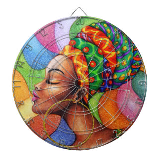 African Woman with Wax Traditional Fabric Dart Board