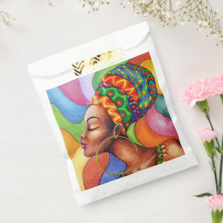 African Woman with Wax Traditional Fabric Favor Bag