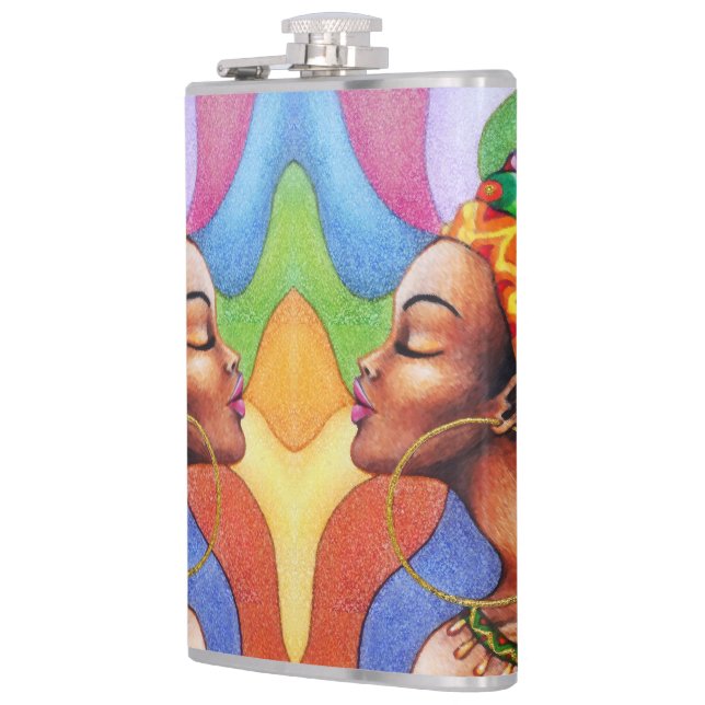 African Woman with Wax Traditional Fabric Flask (Left)