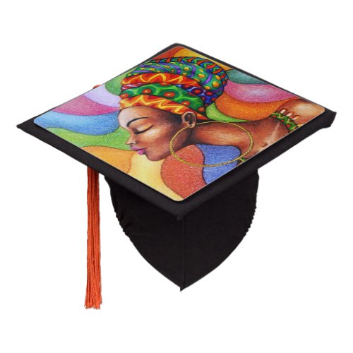 African Woman with Wax Traditional Fabric Graduation Cap Topper