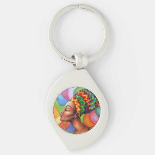 African Woman with Wax Traditional Fabric Keychain