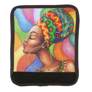 African Woman with Wax Traditional Fabric Luggage Handle Wrap
